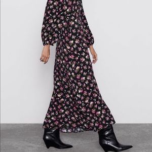 Zara Black pink Floral Flower Boho long dress Lge